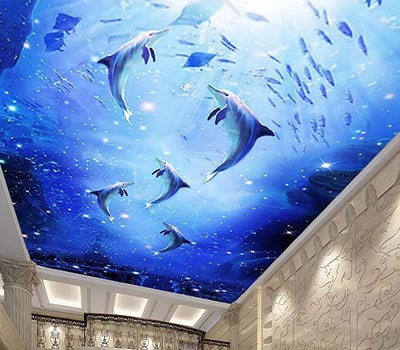 дельфины на натяжном потолке 3d
